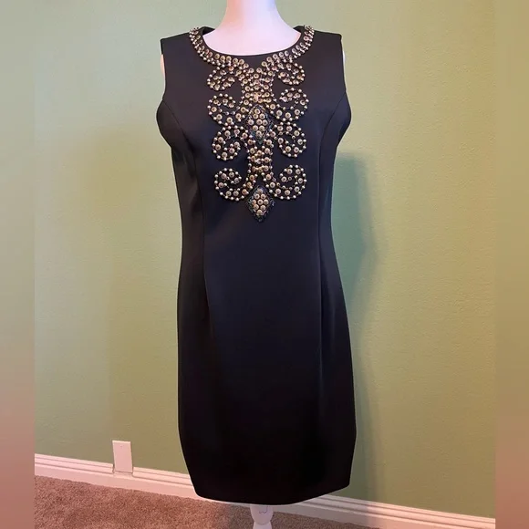 Ellen Tracy Dresses | Ellen Tracy Black Shift Dress with Ornate Collar Design | Color: Black | Size: 8 | Gitabee's Closet